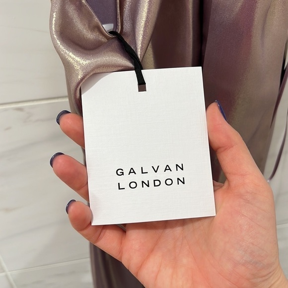 Galvan London | NWT Metallic 100% Silk Moonlight Sienna Dress in Lilac Gold - Picture 11 of 12